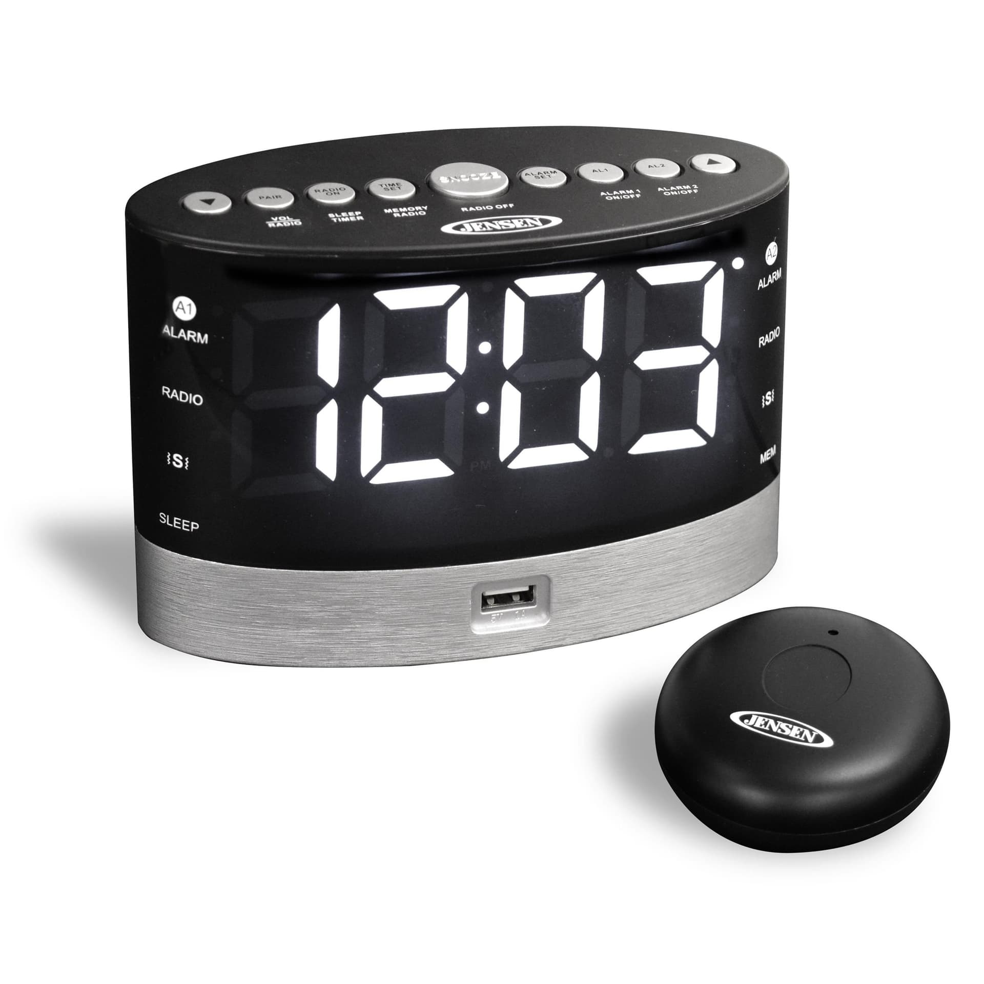 AM/FM Dual Alarm Clock Radio with Wireless Under Pillow Vibrator