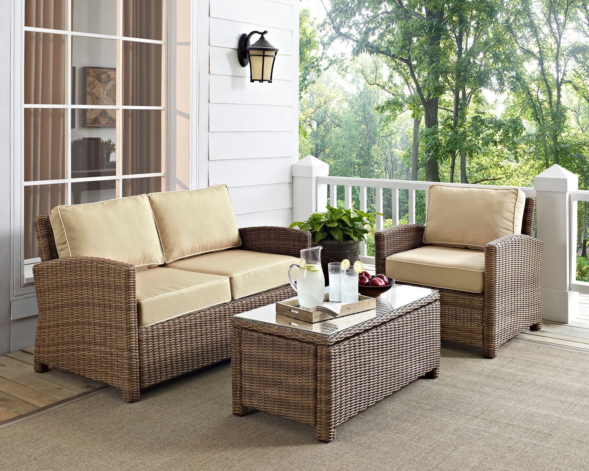 Bradenton 3Pc Wicker Outdoor Loveseat Patio Furniture Set