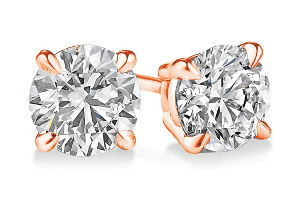 PARIKHS Round Prime Diamond Stud 14K Rose Gold 0.08ct IJK Color,I1 Clarity