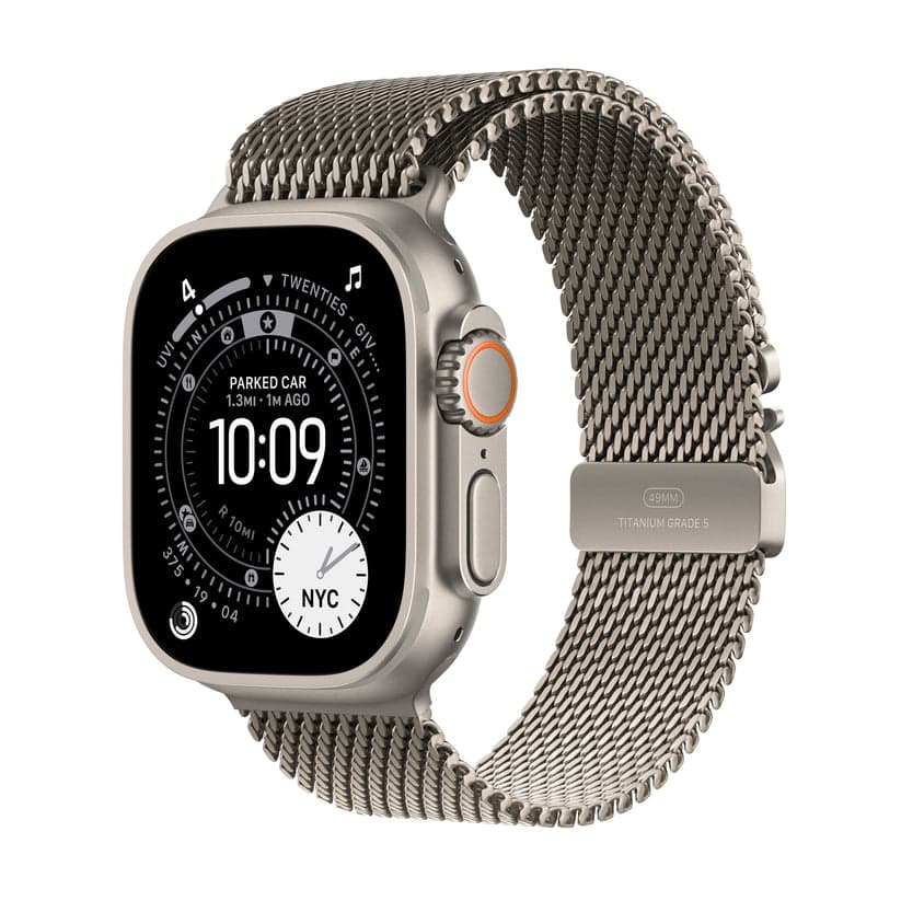 Apple Watch Ultra 3 GPS + Cellular 49mm Natural Titanium Case with Natural Titanium Milanese Loop - L