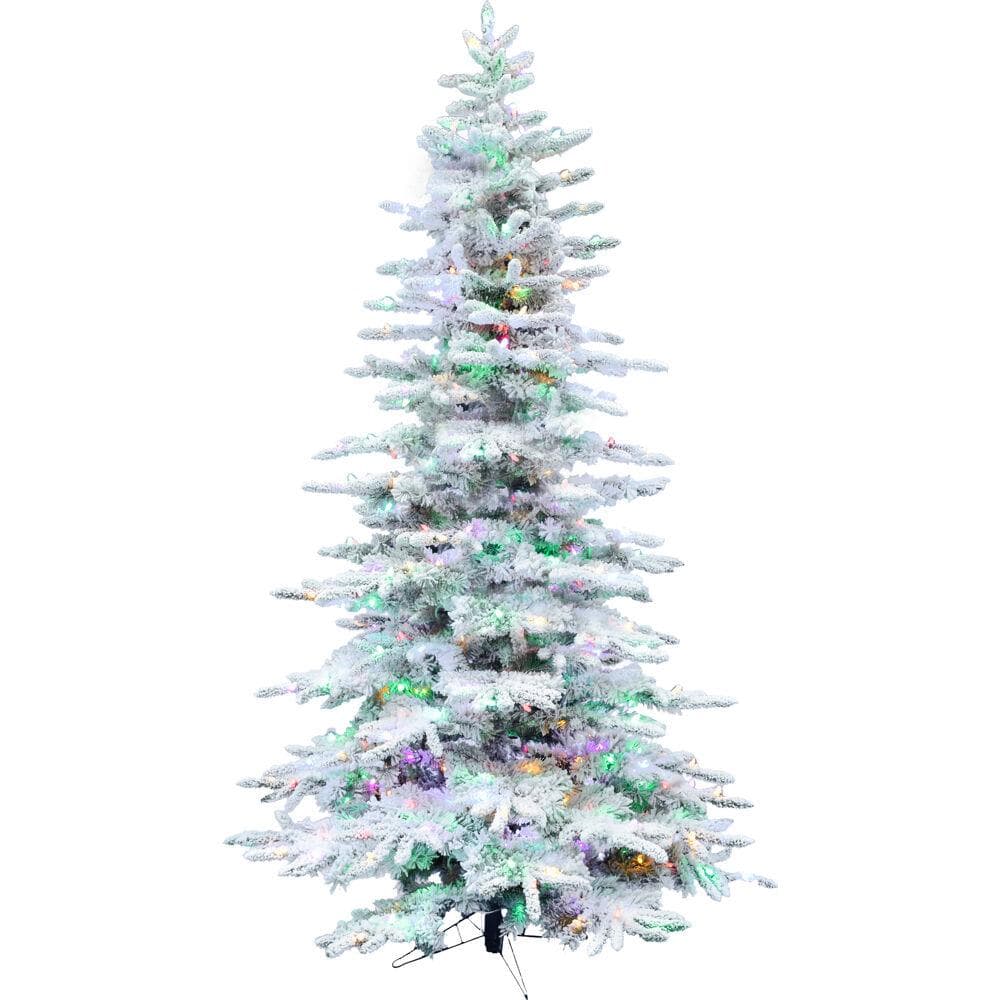 10-Ft. Flocked Mountain Pine Christmas Tree with Dual Multicolor & Warm White LED Lights