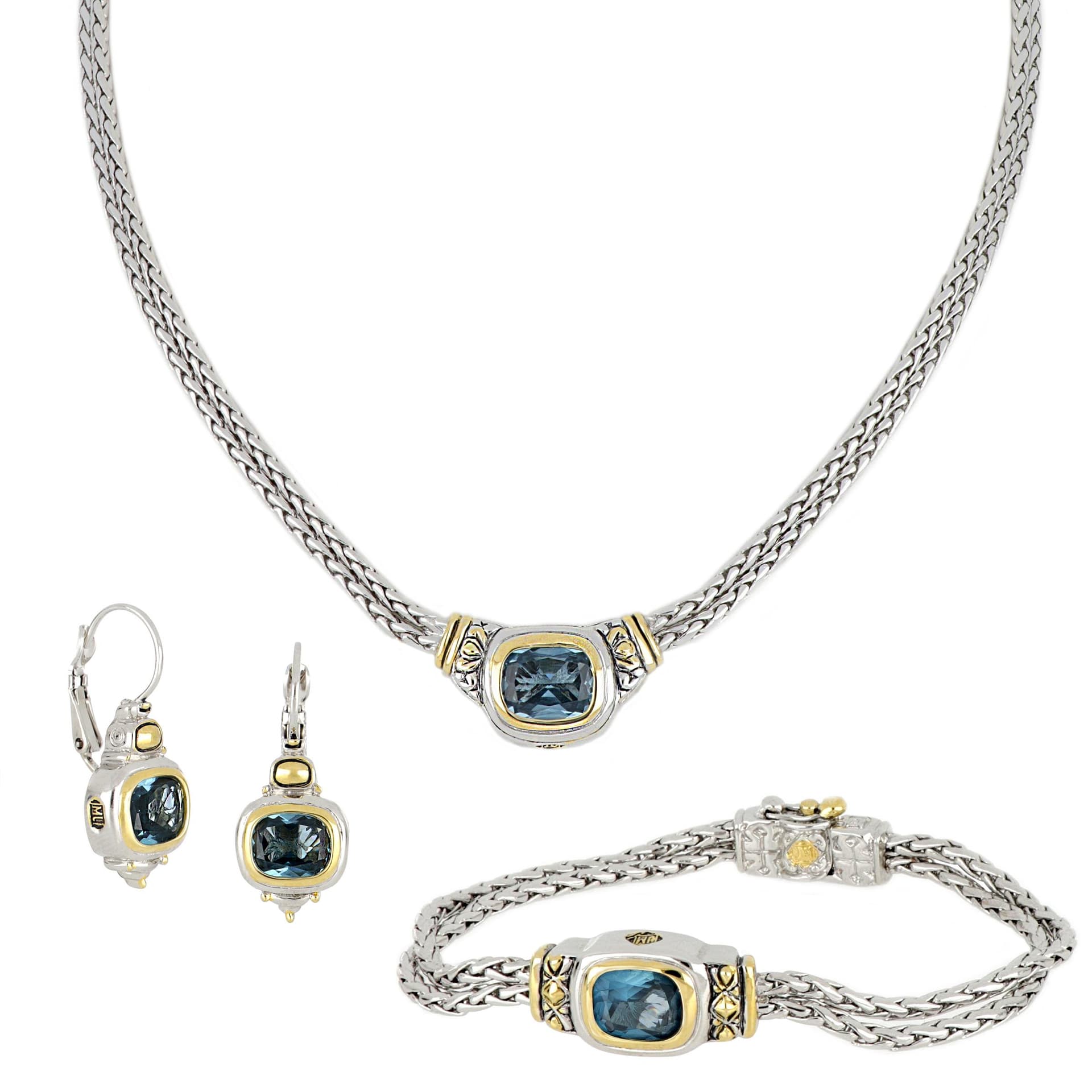 Nouveau Double Strand Necklace, Bracelet & Earrings Set, Aqua CZ. K3471-AB00, B5148, G3472-