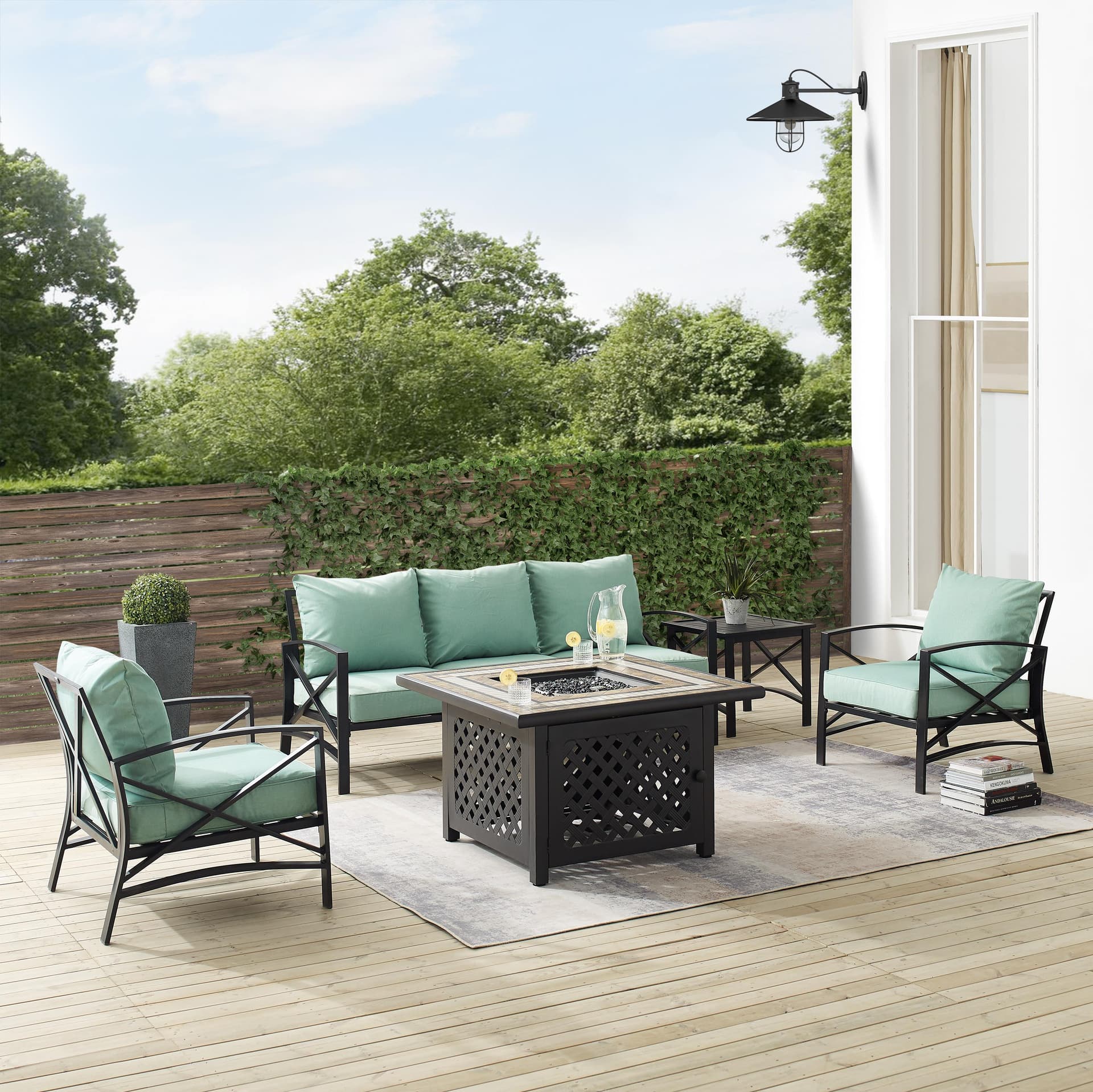 Kaplan 5Pc Outdoor Sofa Set W/Fire Table
