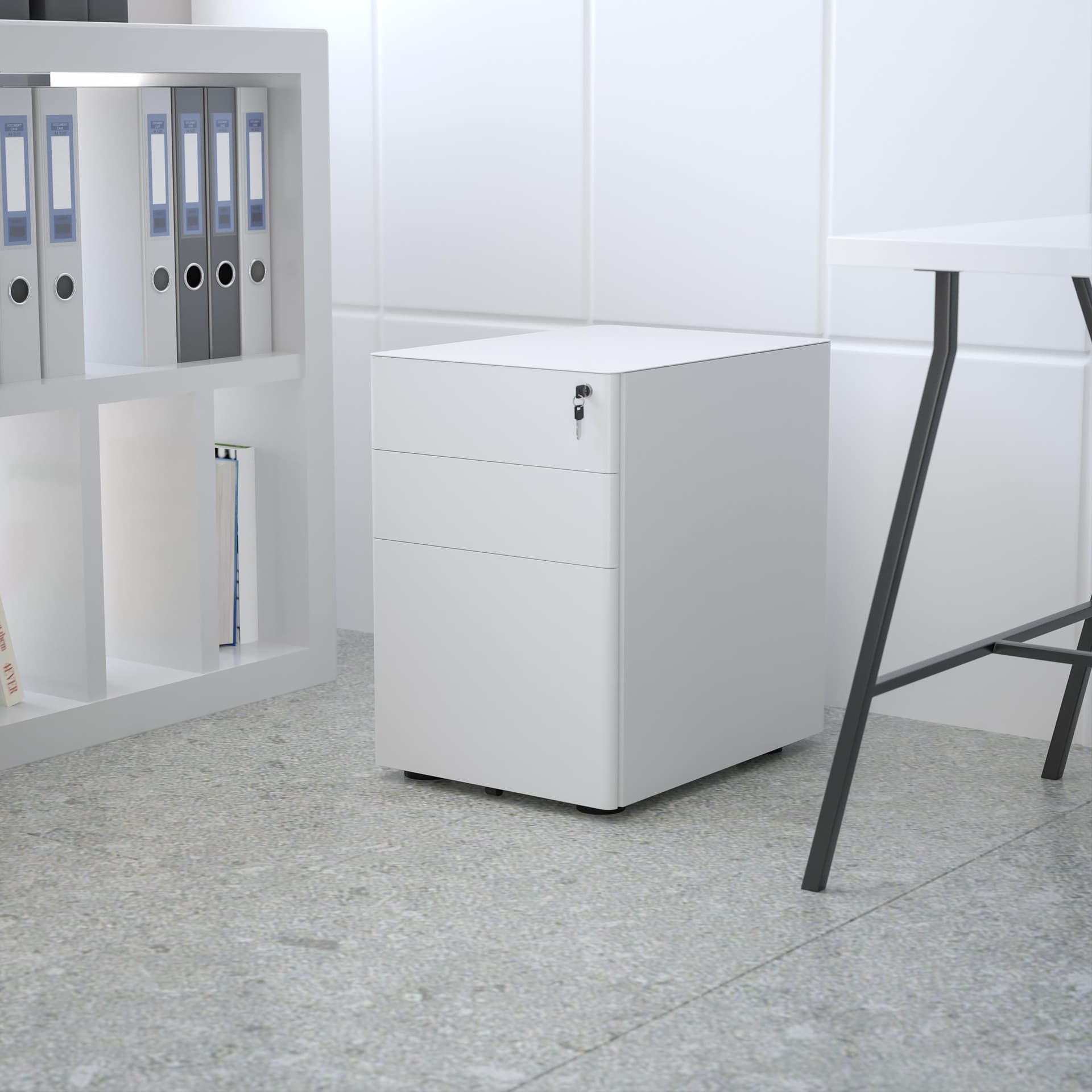 Modern 3-Drawer Mobile Locking Filing Cabinet Storage Organizer-White