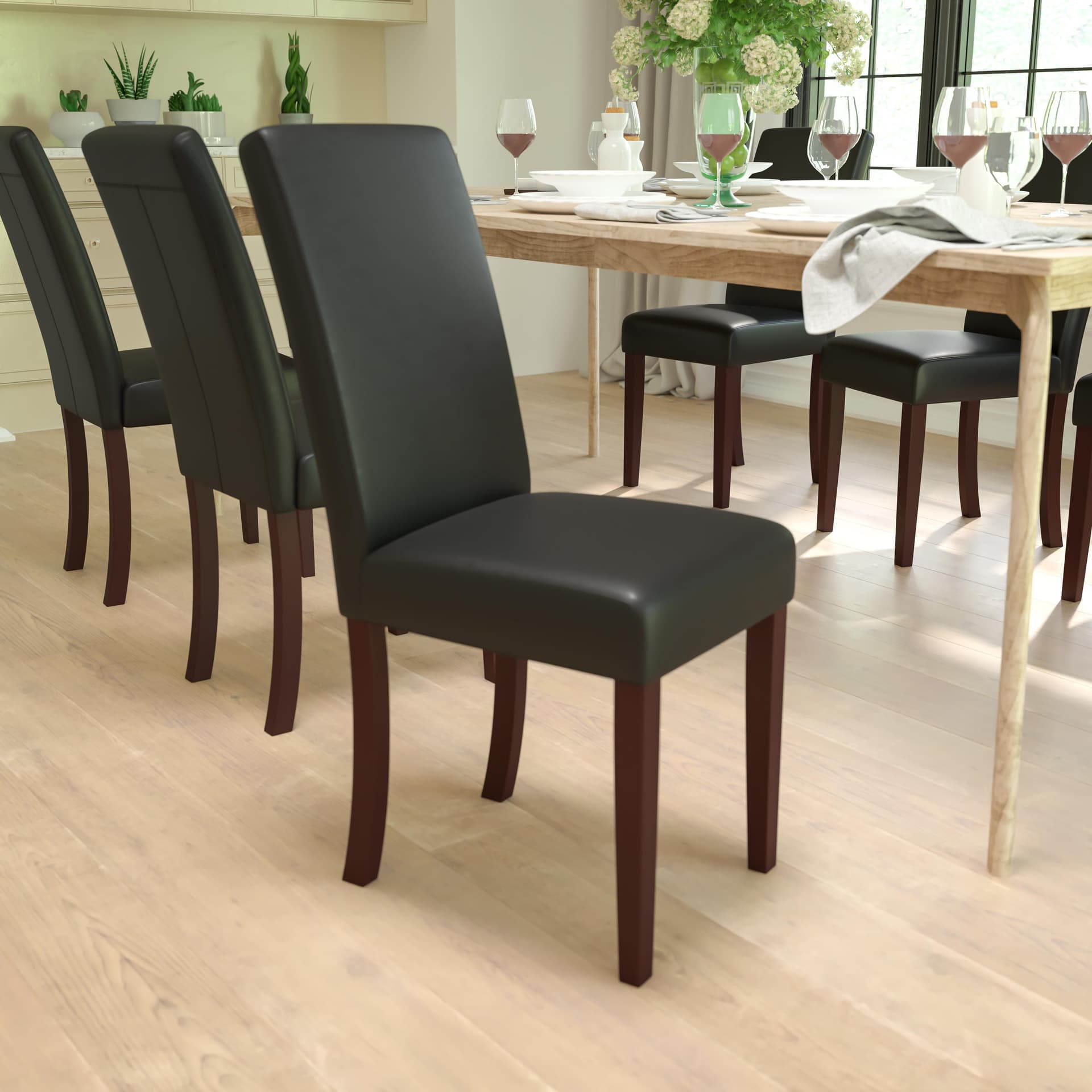 Black LeatherSoft Parsons Chair with Solid Hardwood Frame Construction