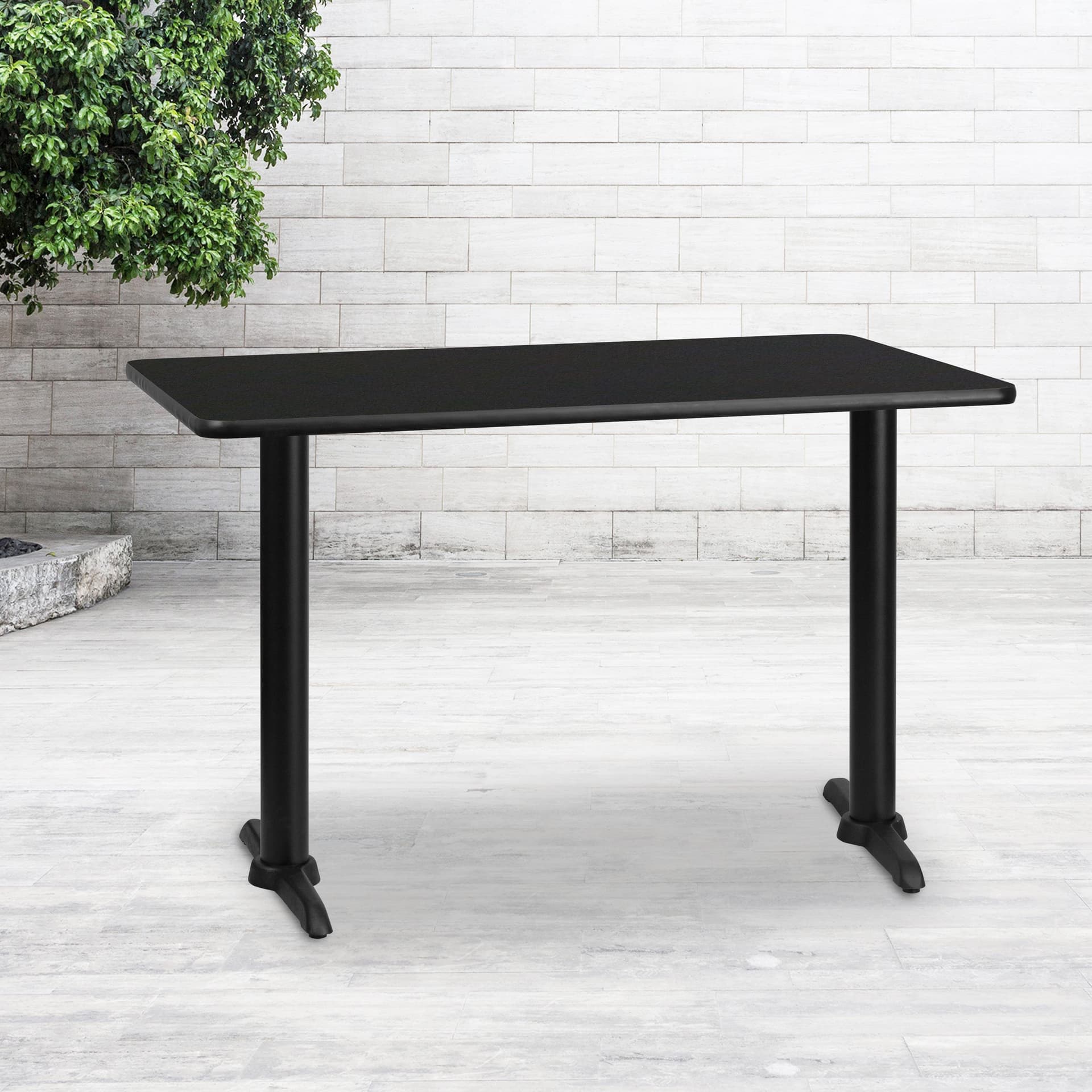 30" x 48" Rectangular Black Laminate Table Top with 5" x 22" Table Height Bases