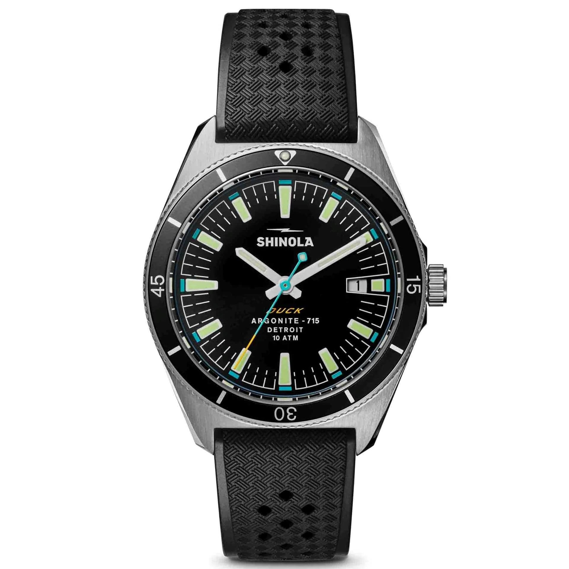 Mens The Duck 1040 Silver & Black Rubber Strap Watch Black Dial
