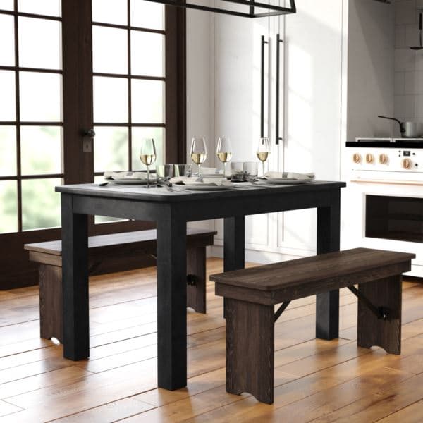 46" x 30" Rectangular Black Wash Solid Pine Farm Dining Table