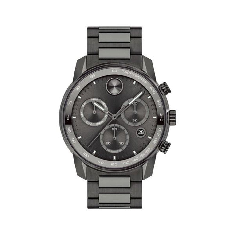 Movado Bold Verso Gents. Ionic Plated Gunmetal Case & Bracelet. Gunmetal Chrono Dial.