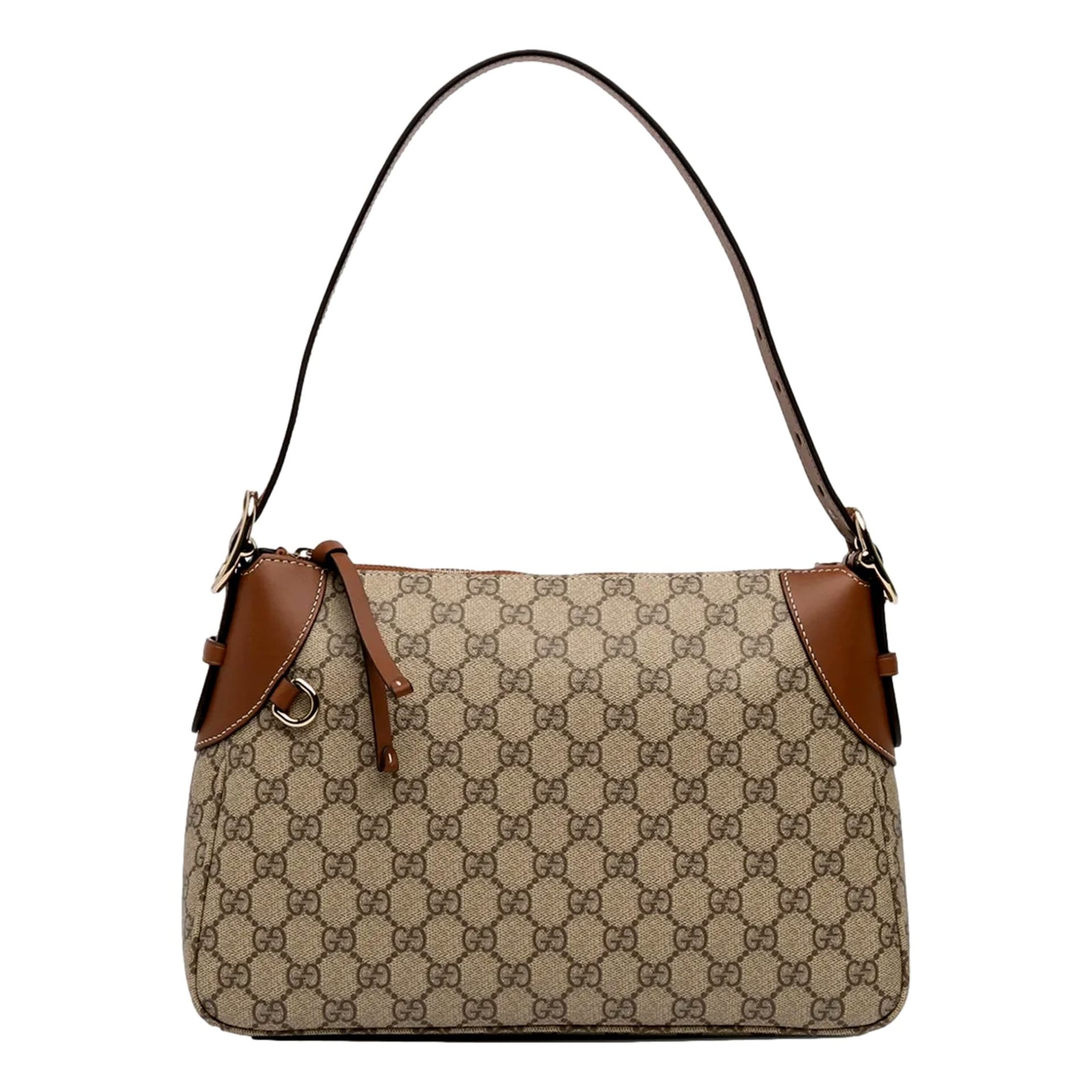 Gucci GG Emblem Supreme Canvas Medium Leather Shoulder Bag Brown Beige