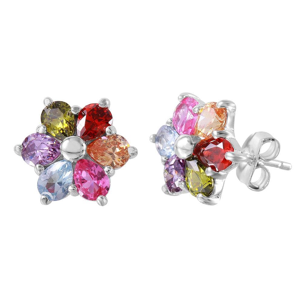 PARIKHS Multi Color CZ Flower Stud Earring in 925 Serling Silver