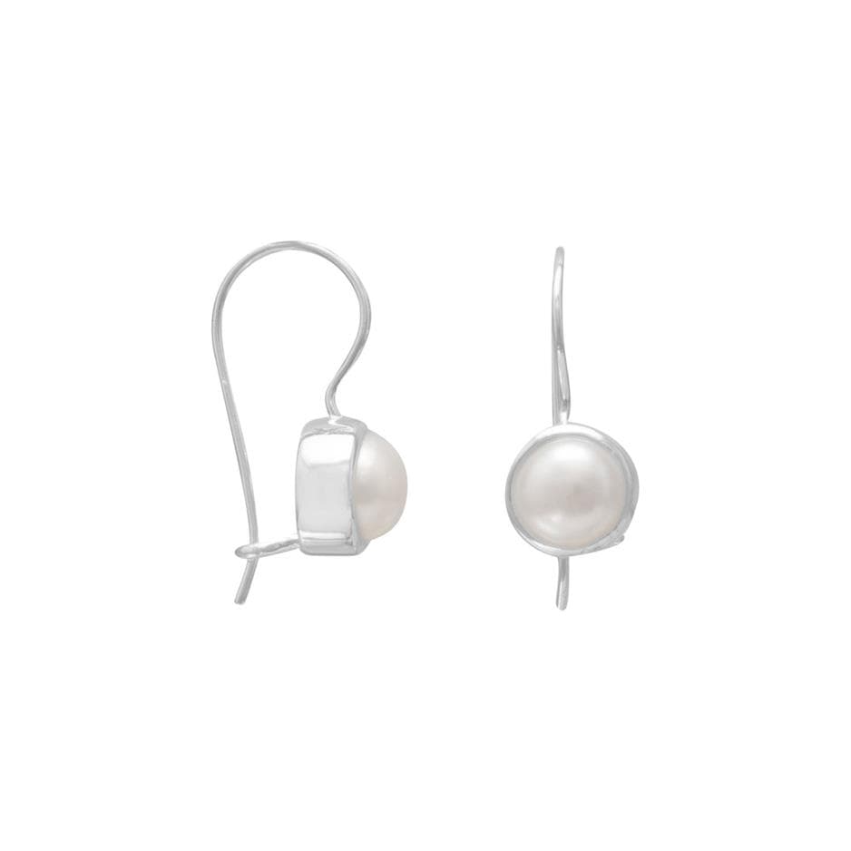 White Freshwater Pearl Bezel Set Euro Back Earrings