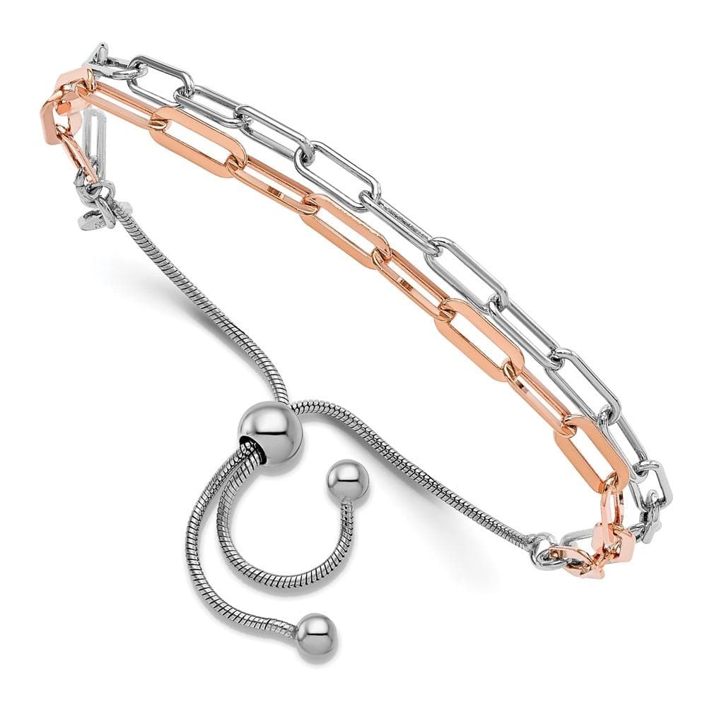 Sterling Silver Rhodium Plate & Rose-tone 2-strand Bolo Bracelet