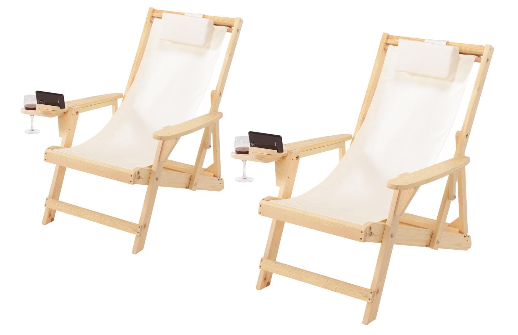 Romantic Collection - Canvas Sling Chair w/Beverage Holder, Set of 2 - Natural, Beige