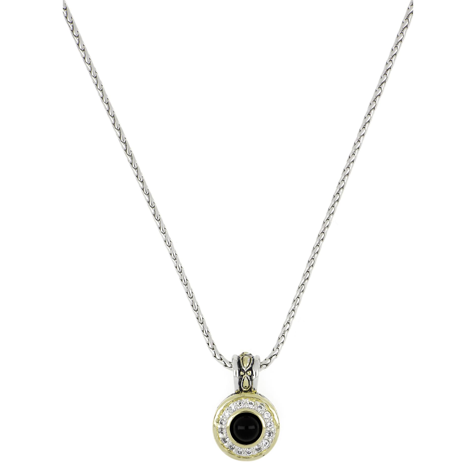 Genuine Black Onyx & Pav Pendant with Chain Length: 16" - 18" adjustable Pendant: 6mm, 1"L x 5/8"W