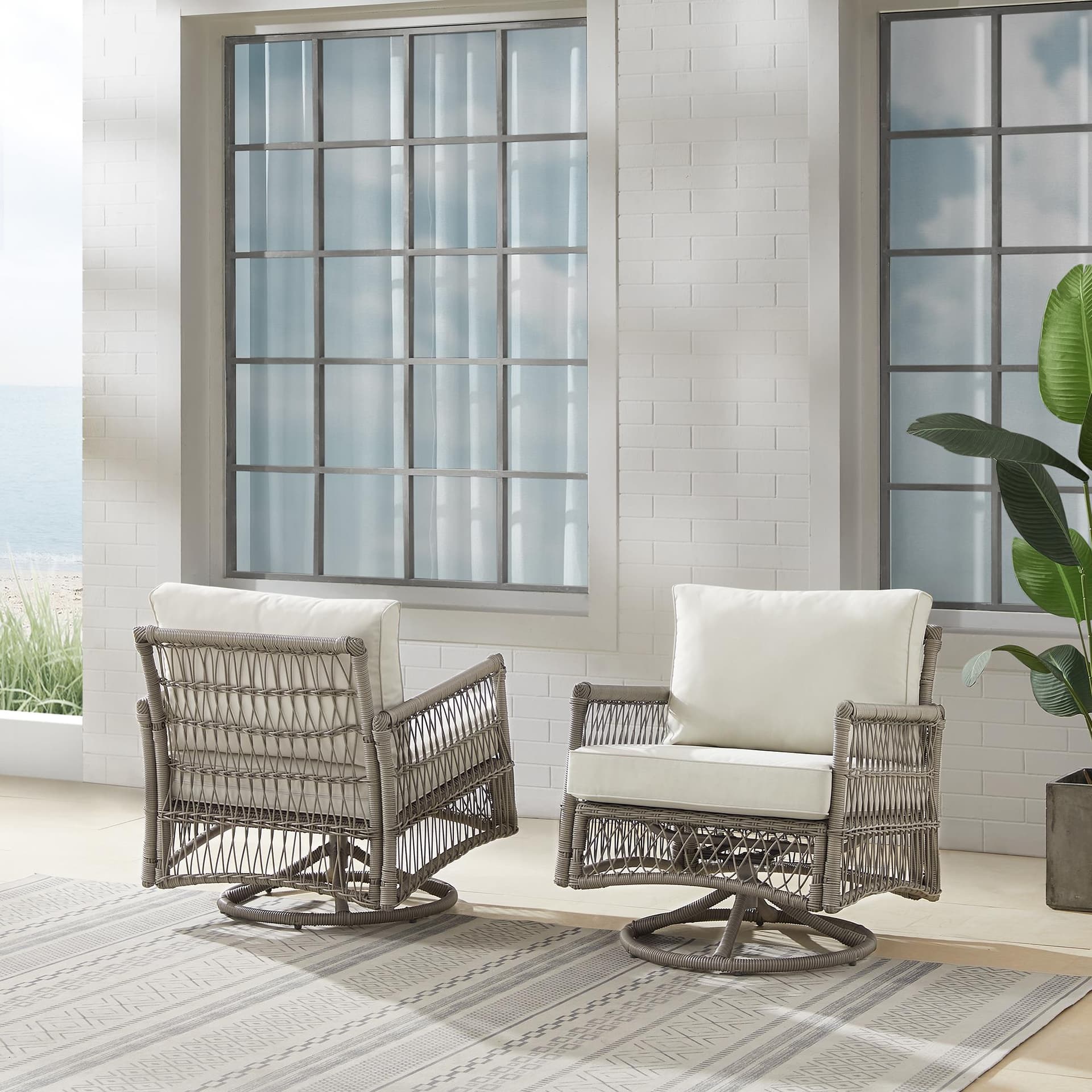 Thatcher 2Pc Outdoor Wicker Swivel Rocker Chair Set