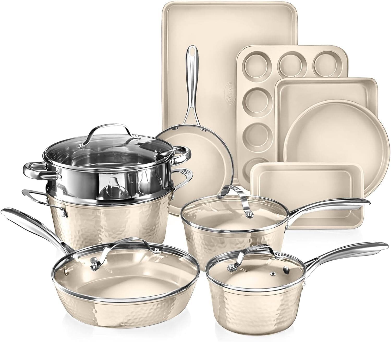 Hammered Ceramic Cookware & Bakeware Set Size 15 Piece Set