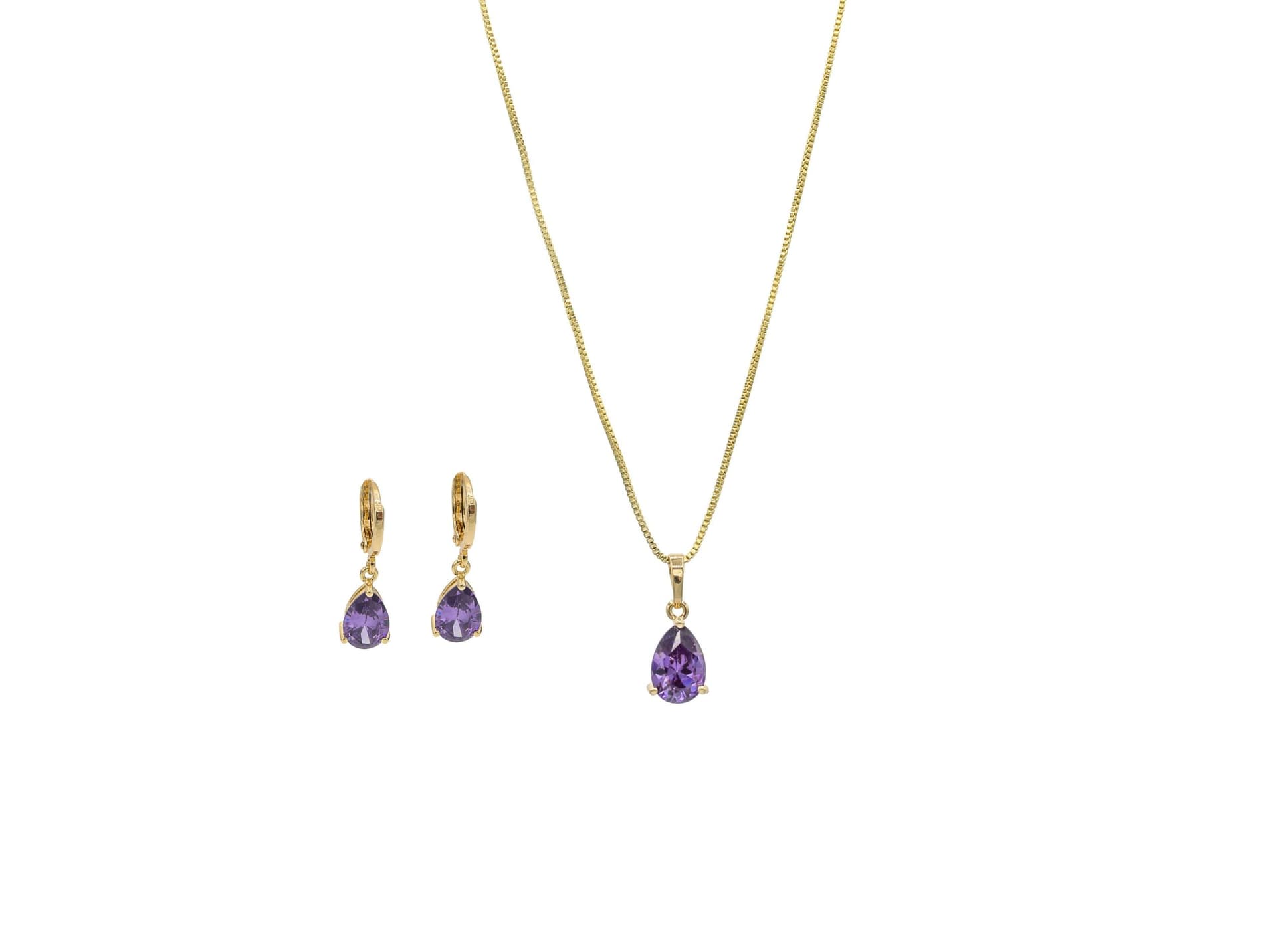 18K Gold Plated Amethyst Teardrop  Jewelry Set