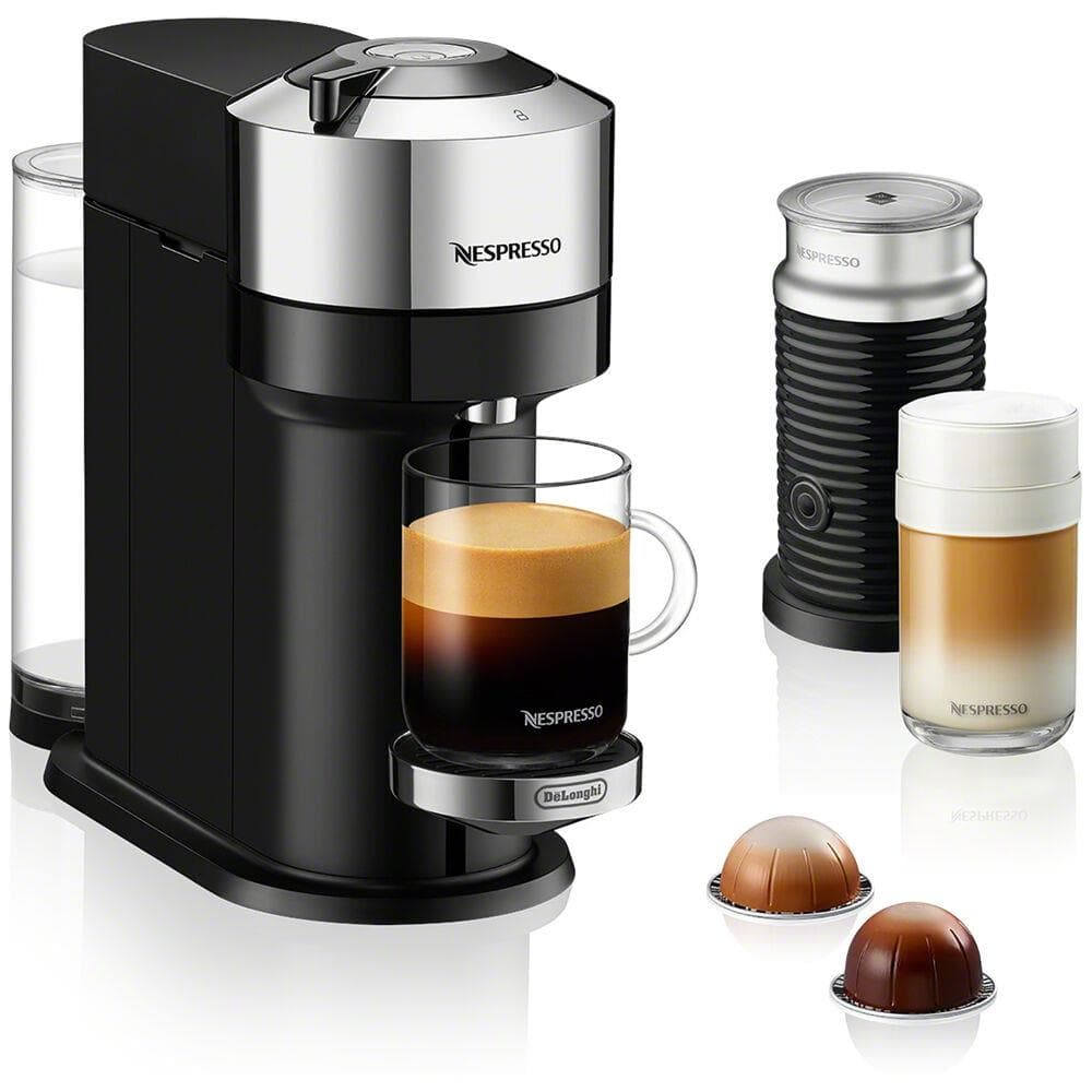 Vertuo Next Premium Coffee and Espresso Maker in Chrome plus Aeroccino3 Milk Frother in Black