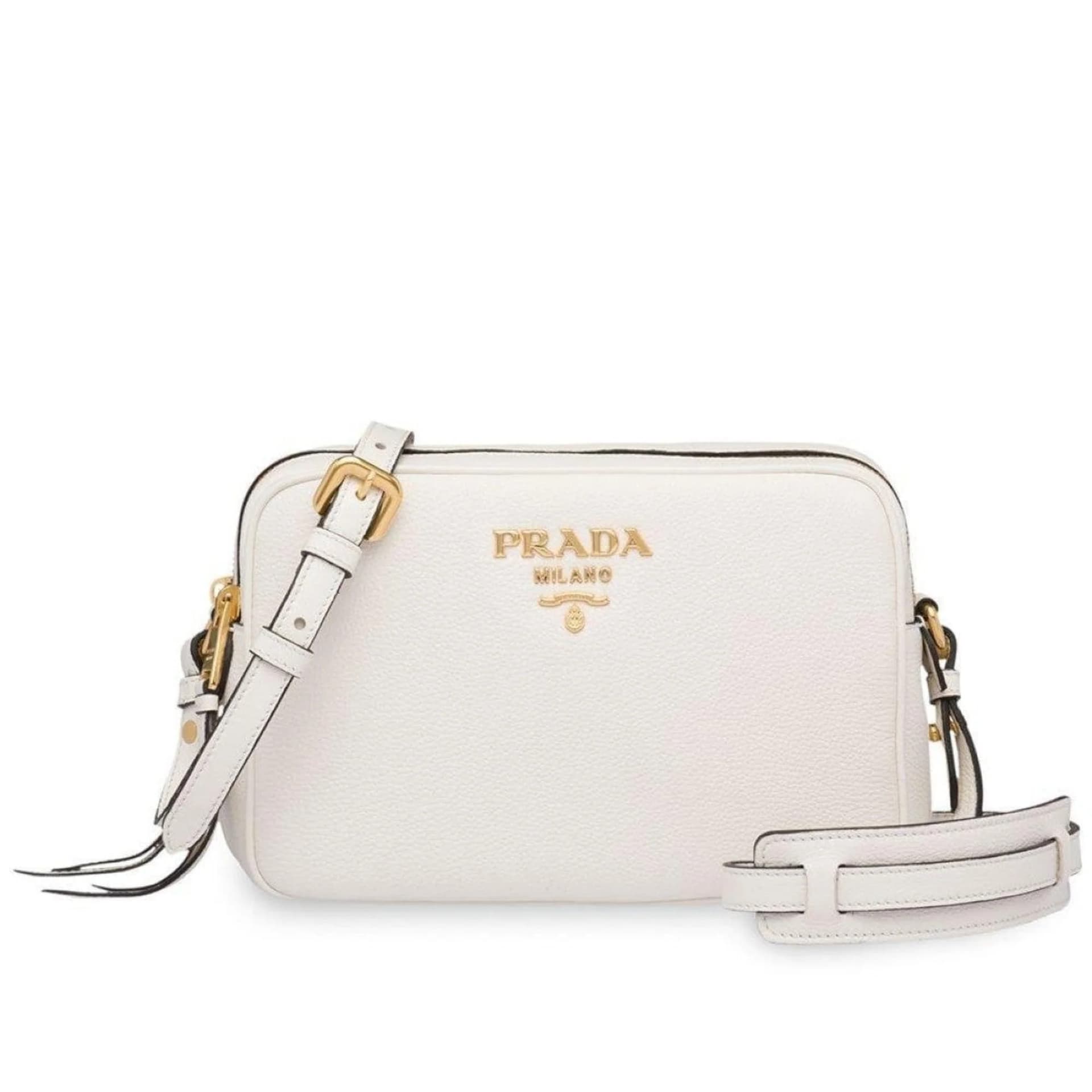 Prada Vitello Phenix White Leather Double Zip Camera Crossbody