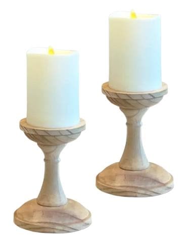 Pine Wood Candle Holder and Flameless Candle Set