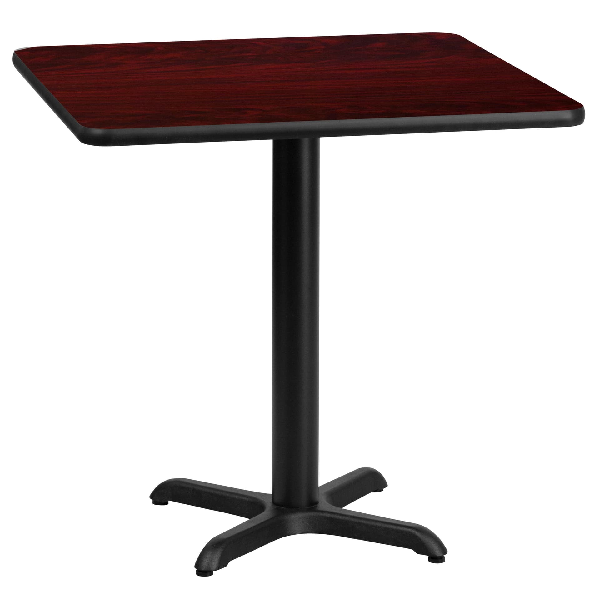 24" Square Mahogany Laminate Table Top with 22" x 22" Table Height Base