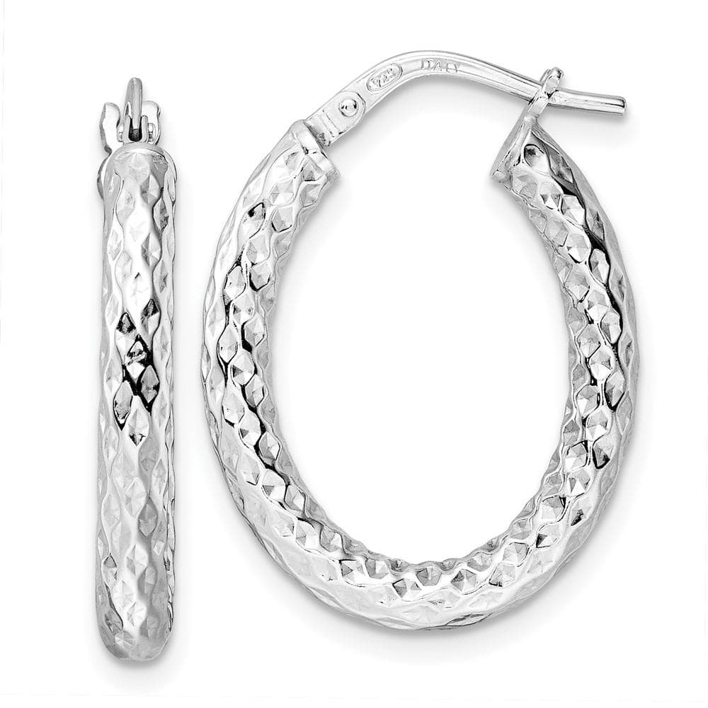 Sterling Silver Rhodium Plated Polished Diamond Cut Hoop Earrings