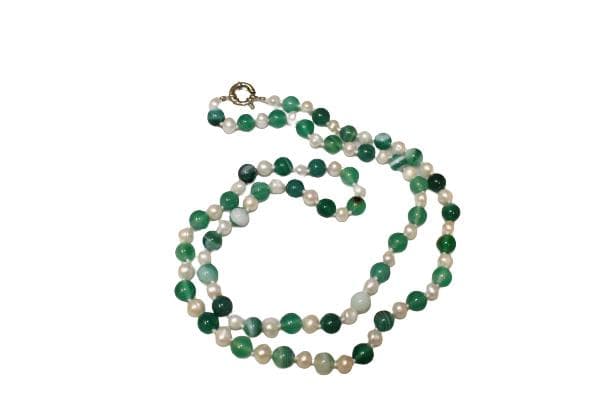 Latonia Cabella created Pearl and Natural Green Agate 30" Necklace