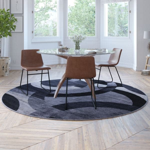 Modern Round Geometric Design Area Rug in Black, Gray, and White - 8' x 8'