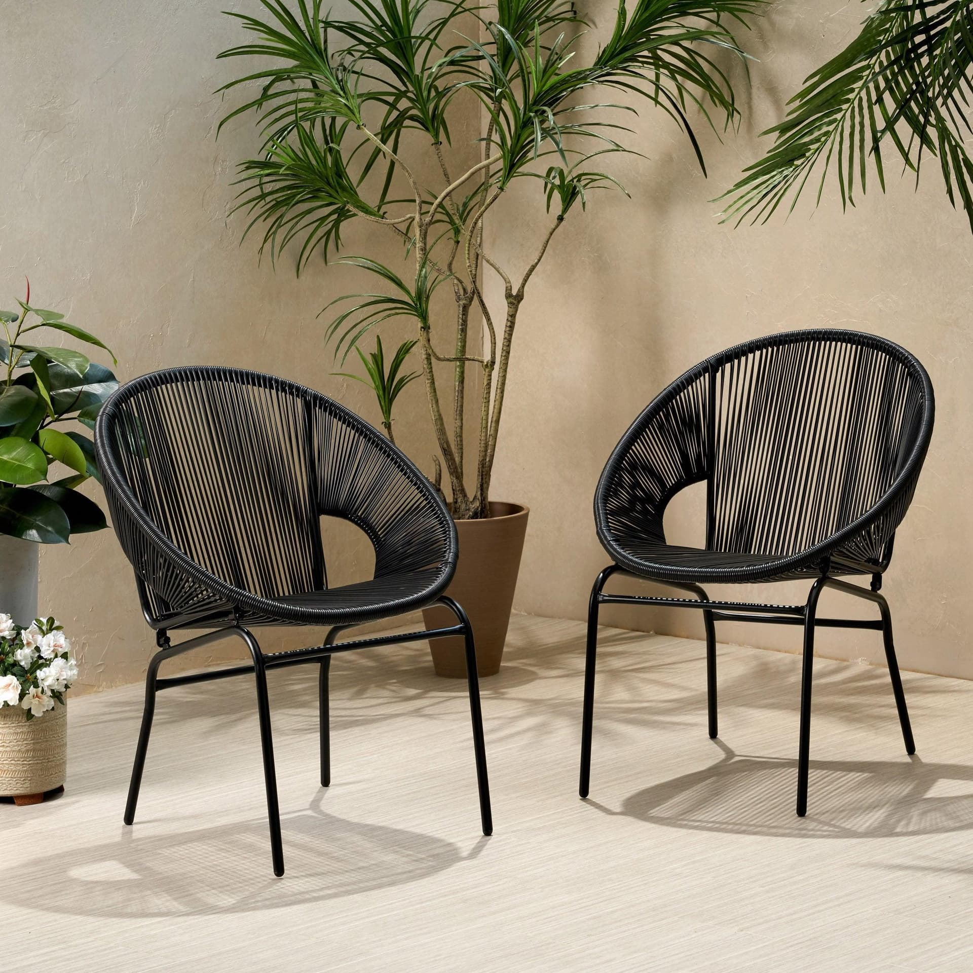 Chrissy Outdoor Modern Faux Rattan Club Chairs (2)