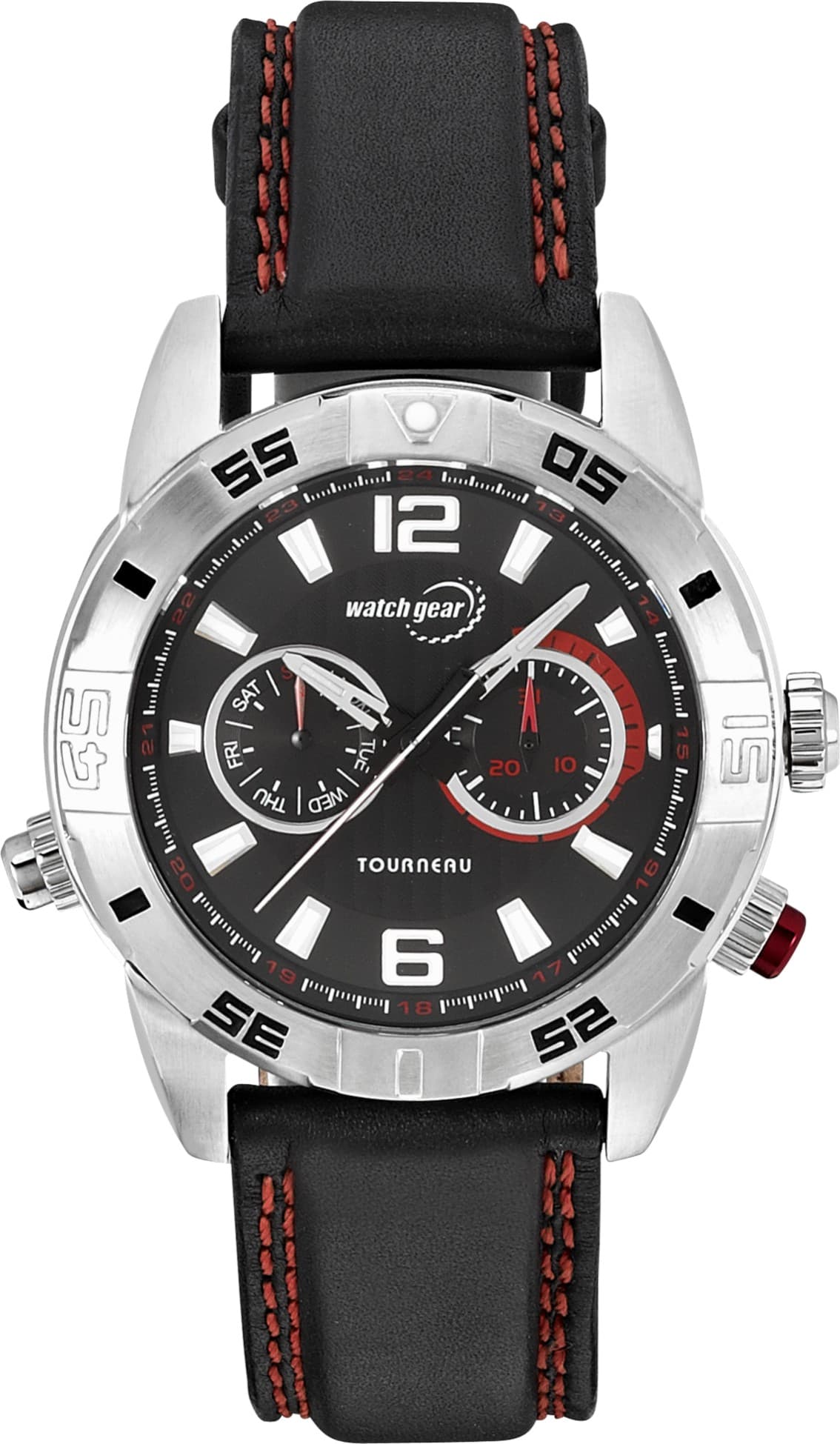 Men's 43mm Watch with Black Leather Strap
