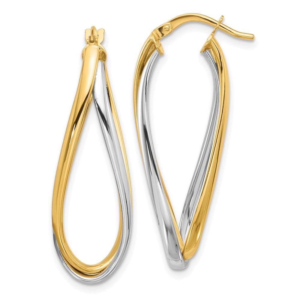 14k Two Tone Polished Oval Double Hoops
