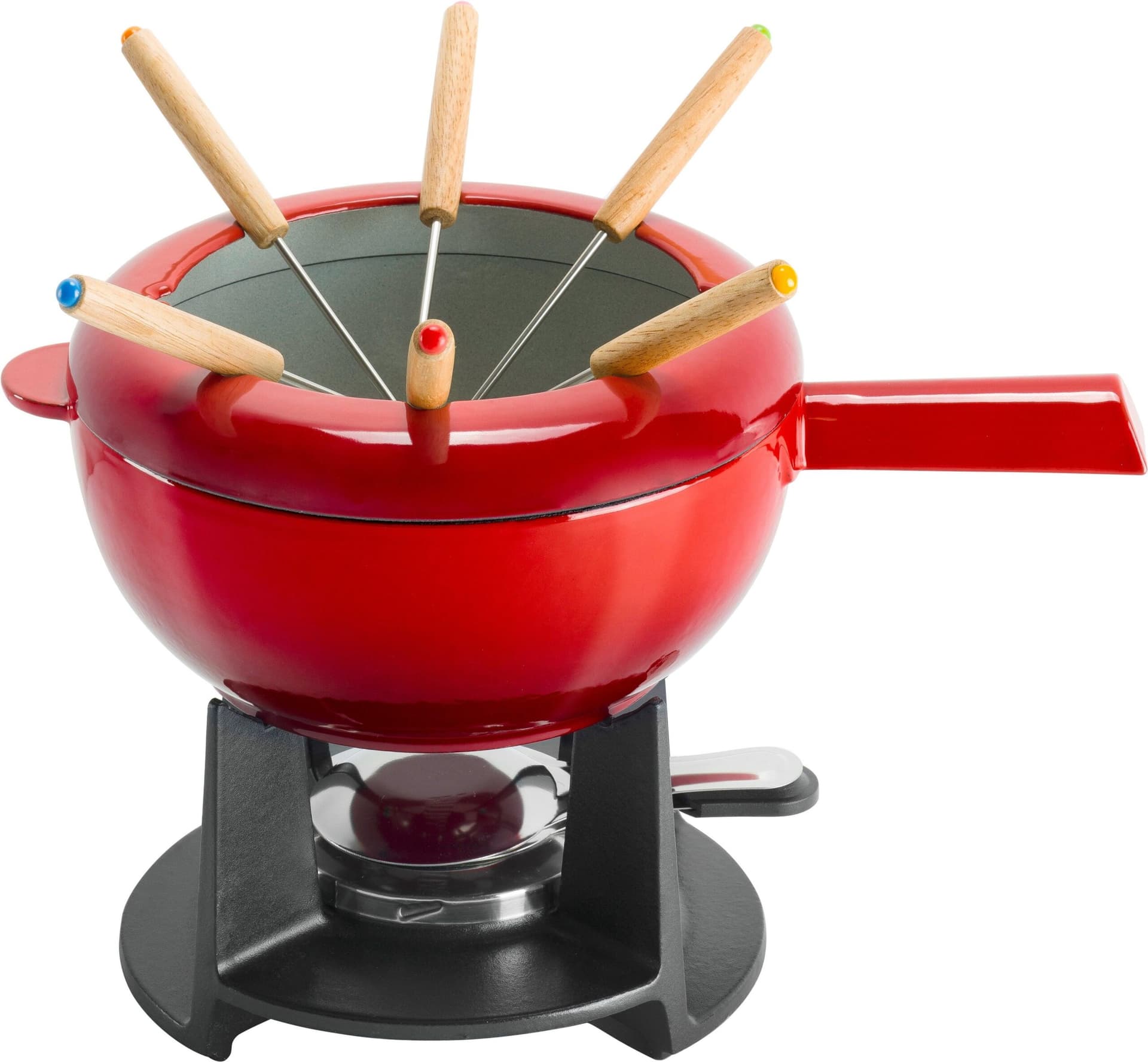 Enameled Cast Iron Fondue Pot Set Red