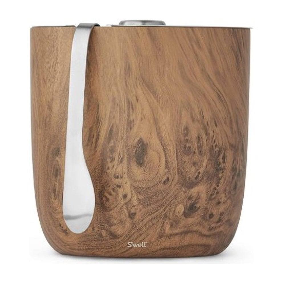 68oz Stainless Steel Ice Bucket w/ Tongs Teakwood