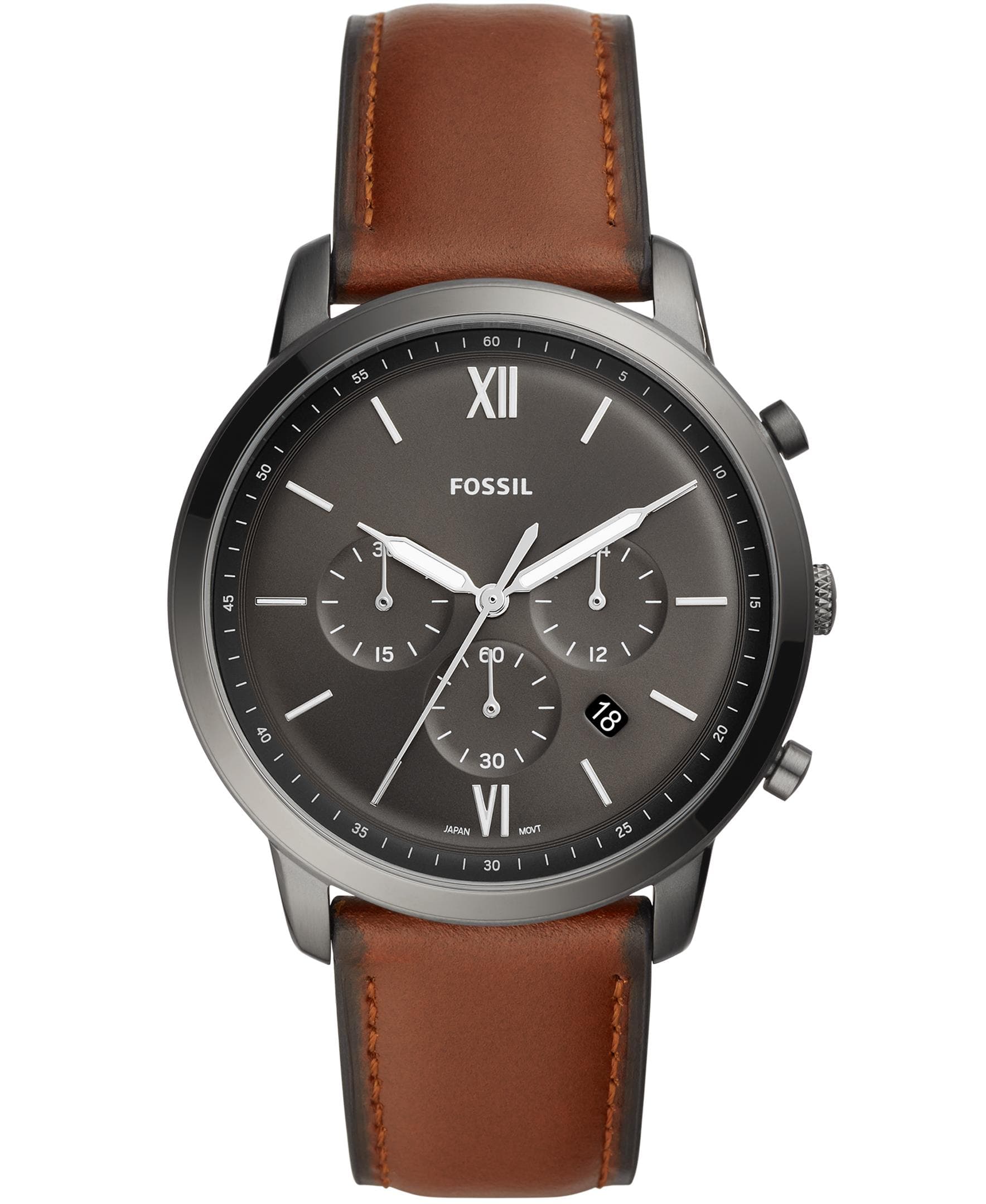 Mens Neutra Chronograph Gray & Amber Brown Leather Strap Watch Gray Dial