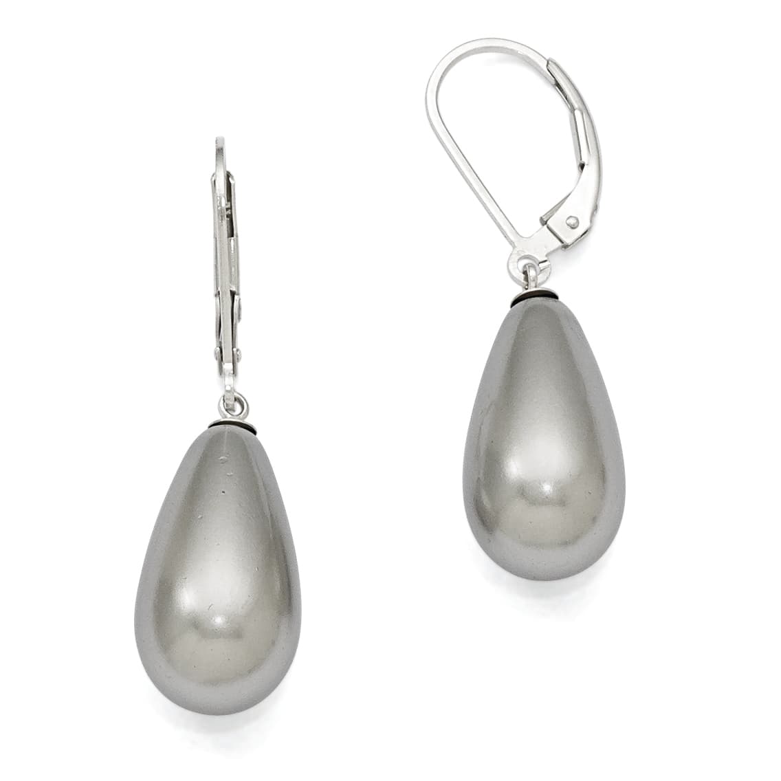 Sterling Silver Majestik 10x18mm Teardrop Grey Shell Bead Earrings