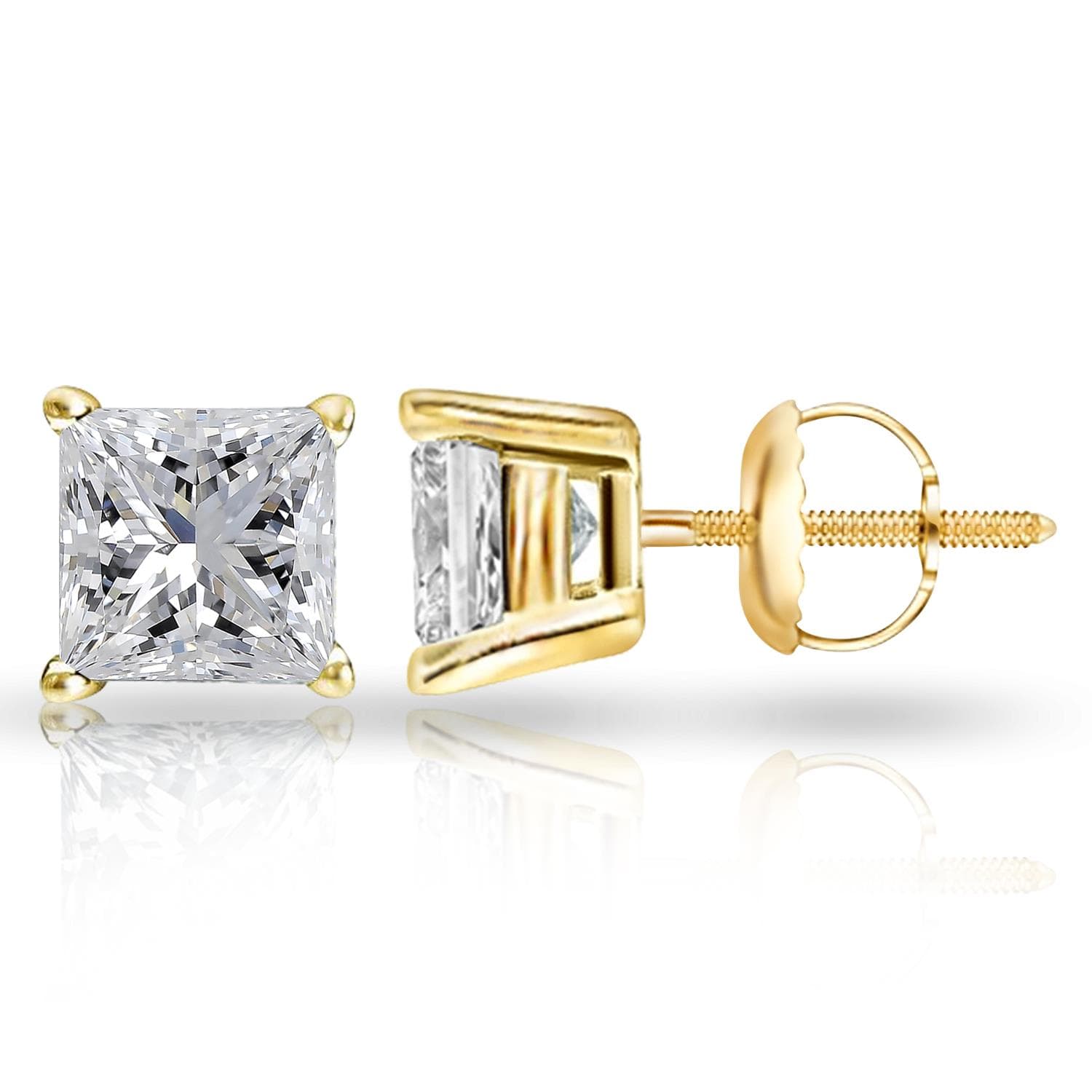 Princess cut 10K WG Stud w/ Silver Screwbk 0.12ct