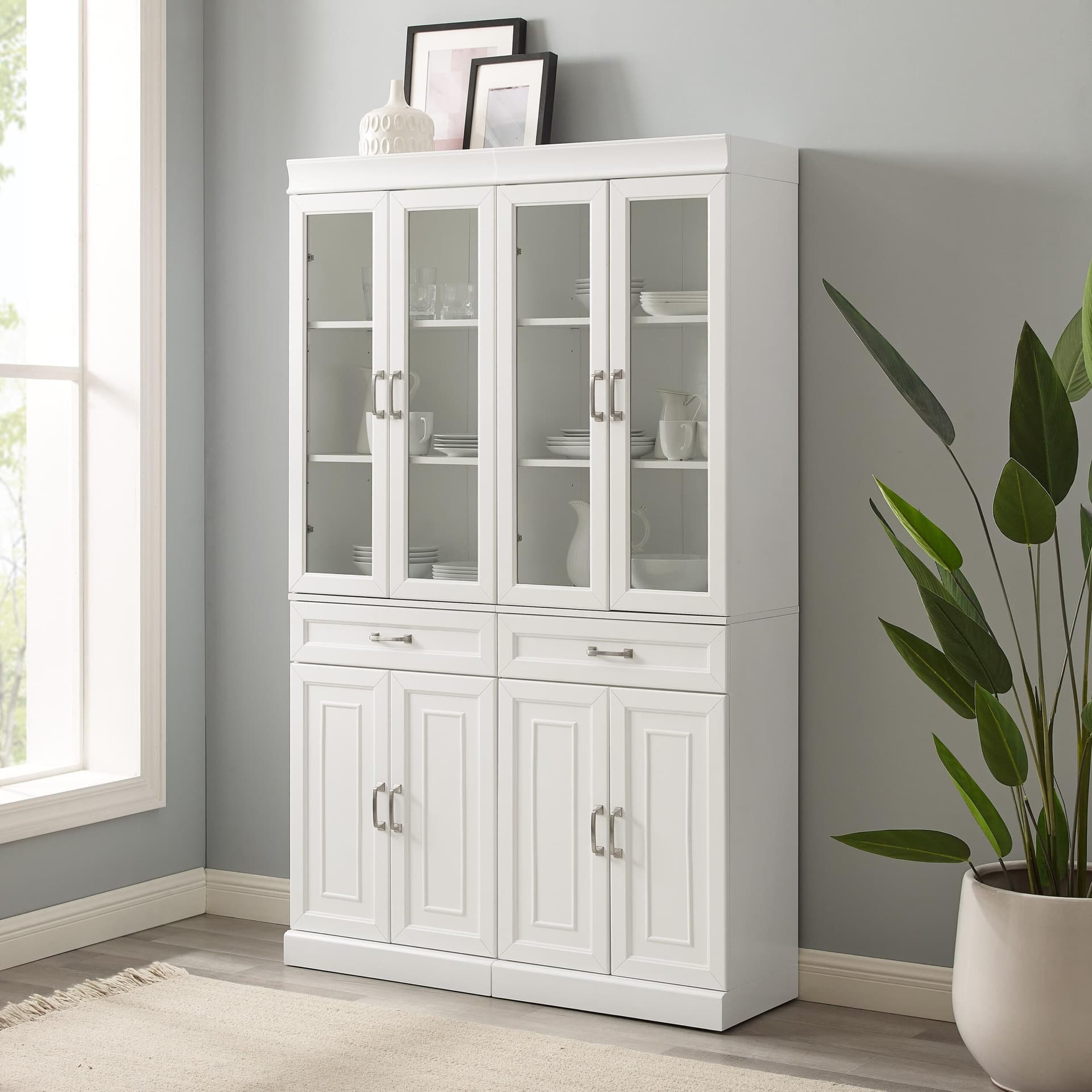 Stanton 2Pc Glass Door Kitchen Storage Pantry Cabinet Set