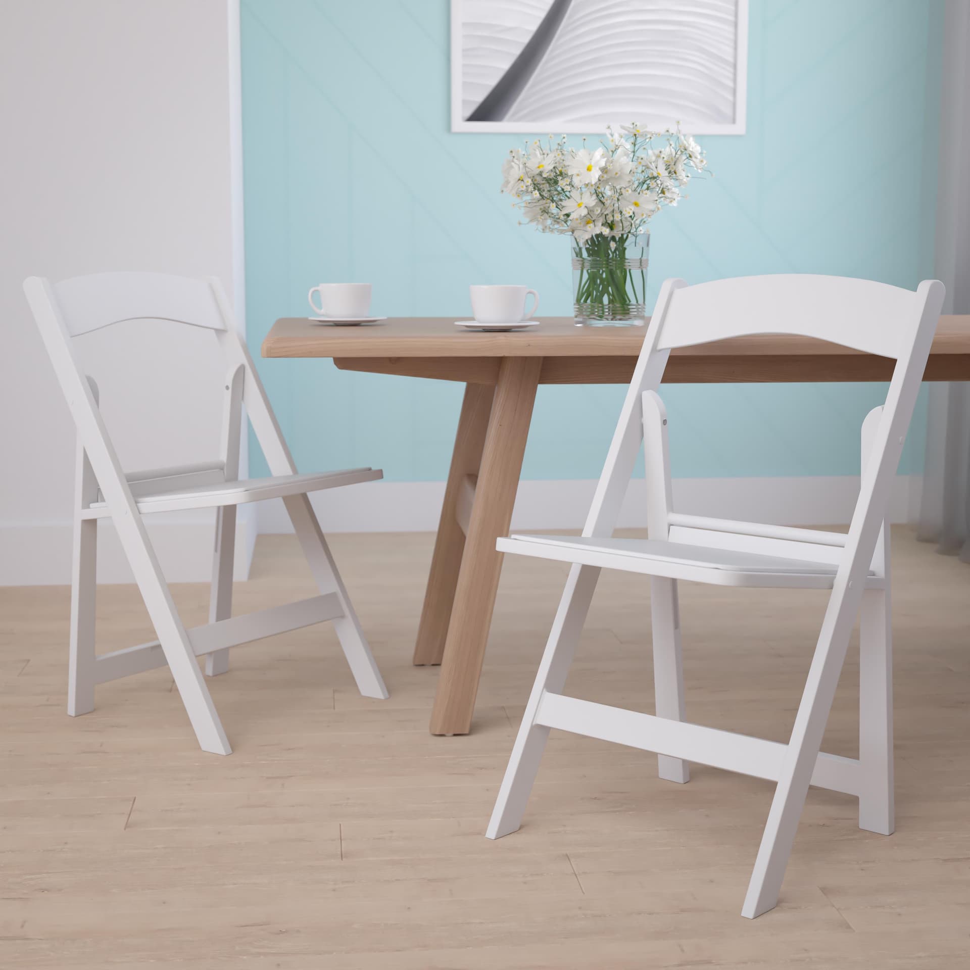 Folding Chair - White Resin - 2 Pack 1000LB Weight Capacity - Vinyl Seat