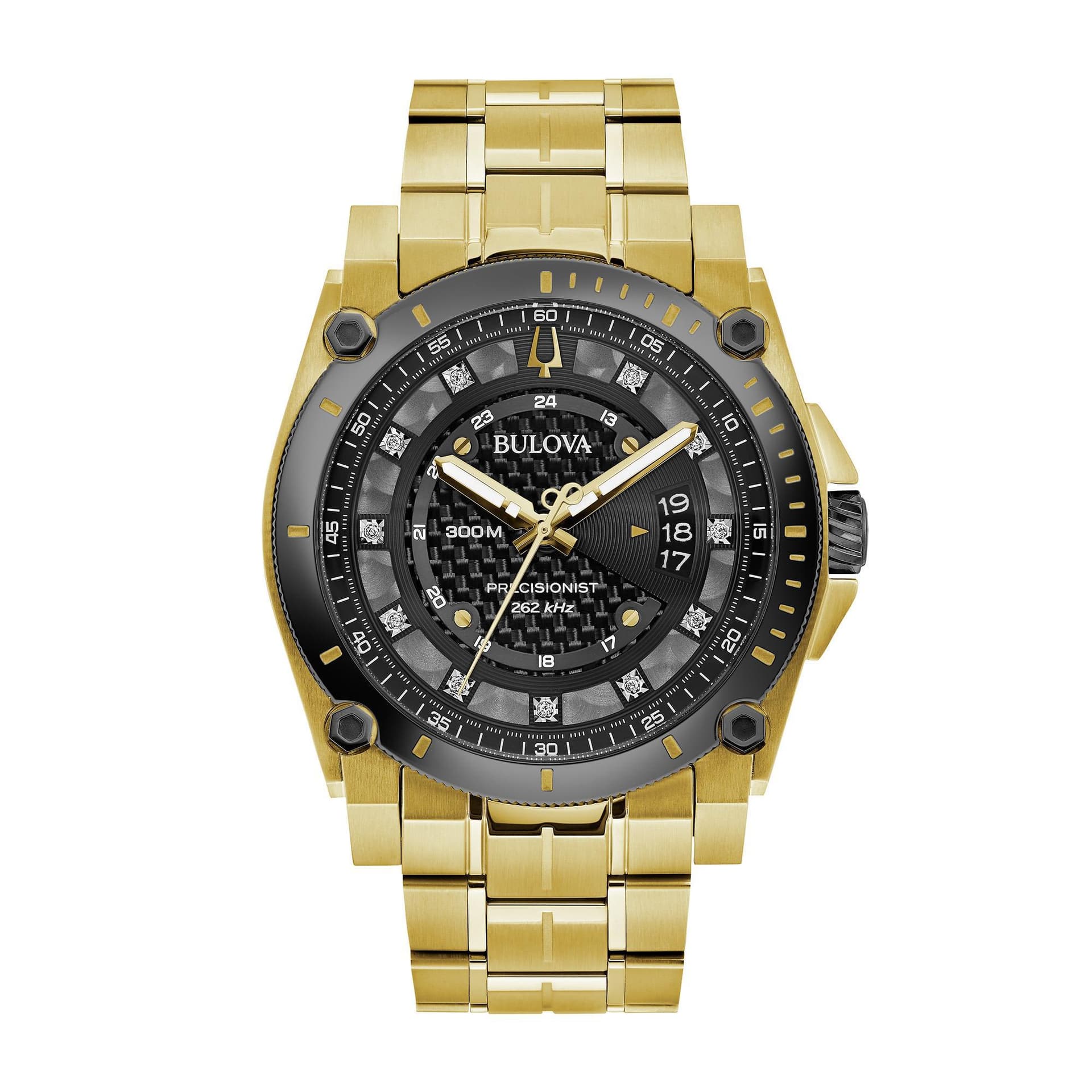 Men's Precisionist Gold Bracelet Watch with Black Dial and Diamonds