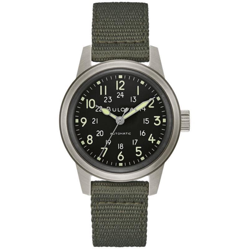 Mens Military Hack Automatic Silver & Green Nylon Strap Watch Black Dial