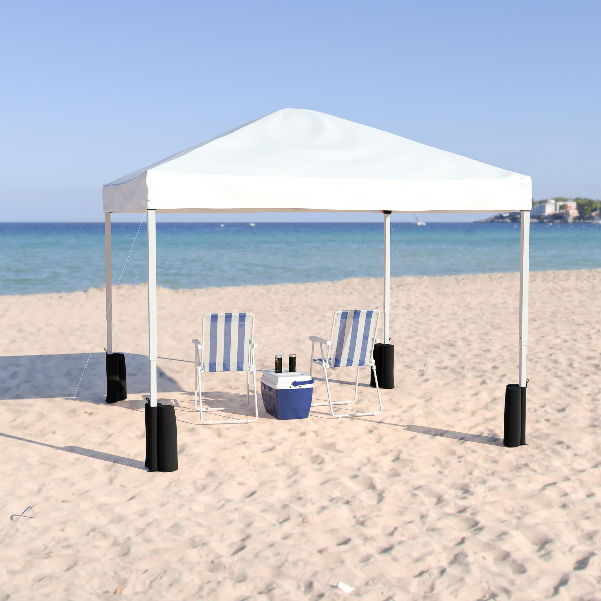 10'x10' White Pop Up Straight Leg Canopy Tent With Sandbags and Wheeled Case