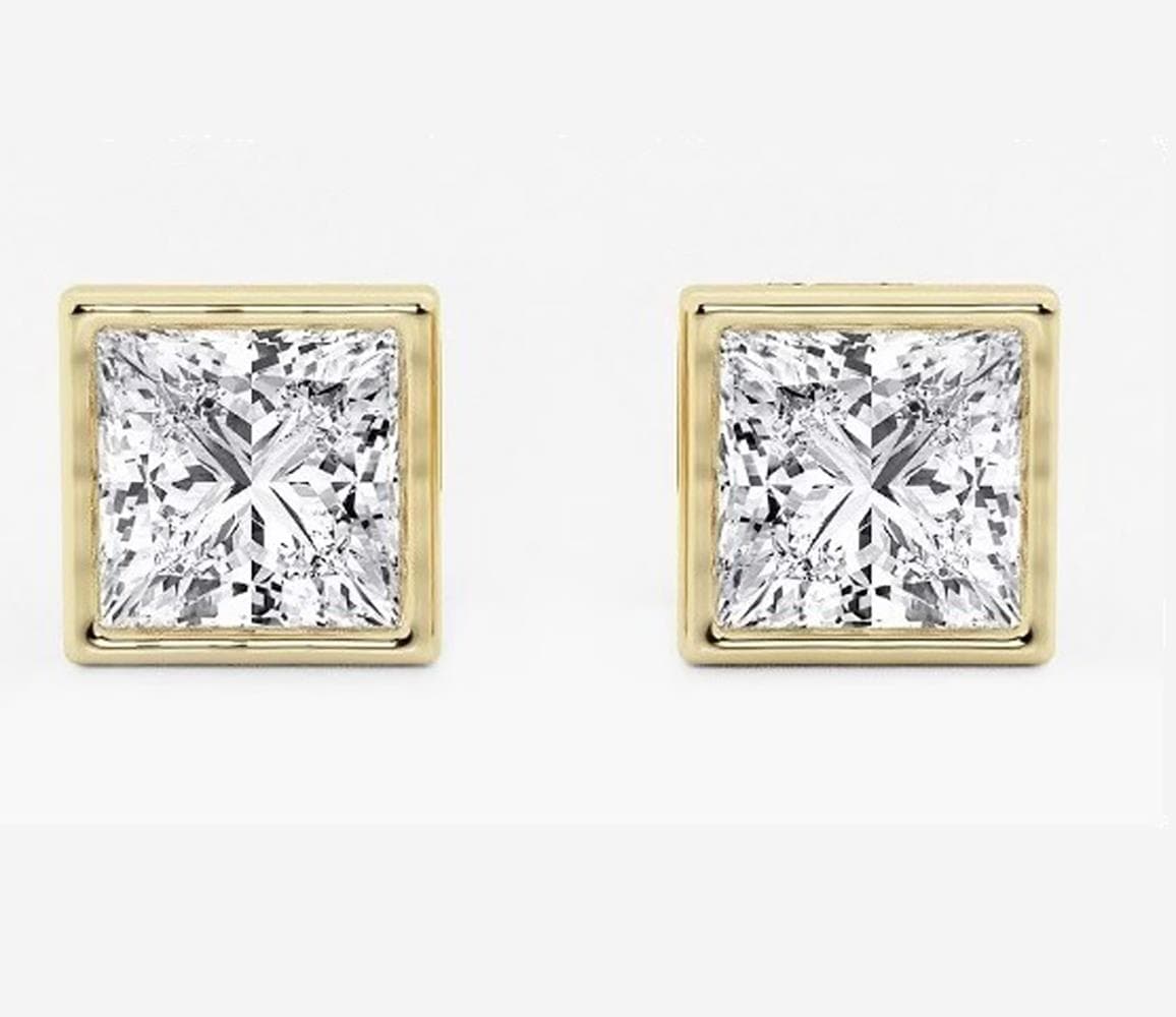 Lab Grown Princess Diamond Stud P-Back Size 2.00 TCW