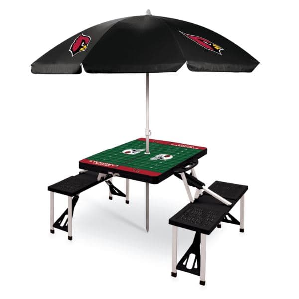 Denver Broncos - Picnic Table Portable Folding Table with Seats and Umbrella, (Black)