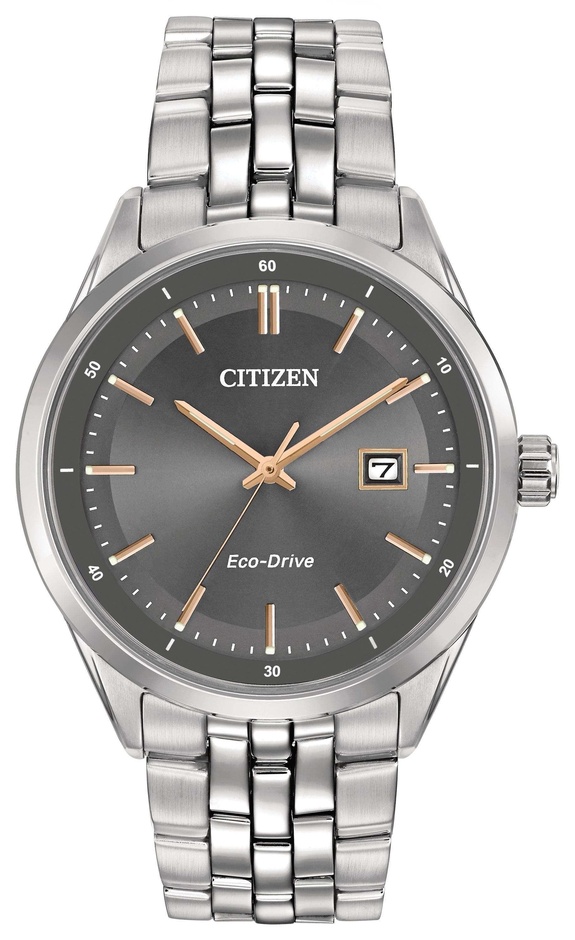 Mens Eco-Drive Sapphire Stainless Steel Watch Gray Dial