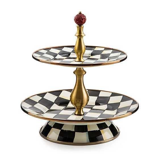 mocha check two tier sweet stand