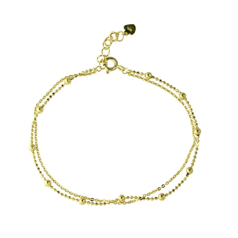 PARIKHS Gold Plated Double Strand DC Bead Chain Bracelet in 925 Sterling Silver