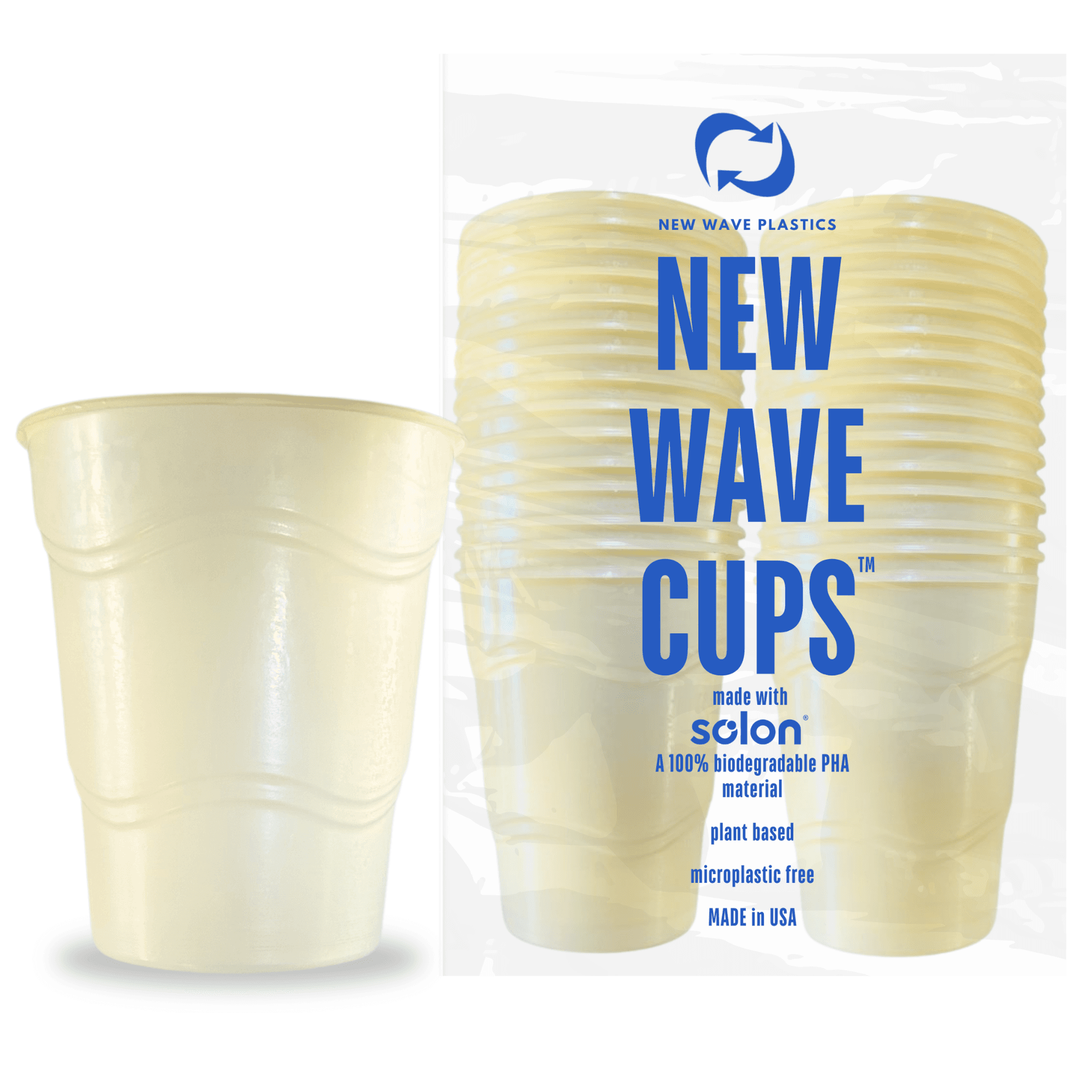 New Wave Cups™ 16 oz Biodegradable PHA Plant-Based Cups | 30 Count Sleeve |