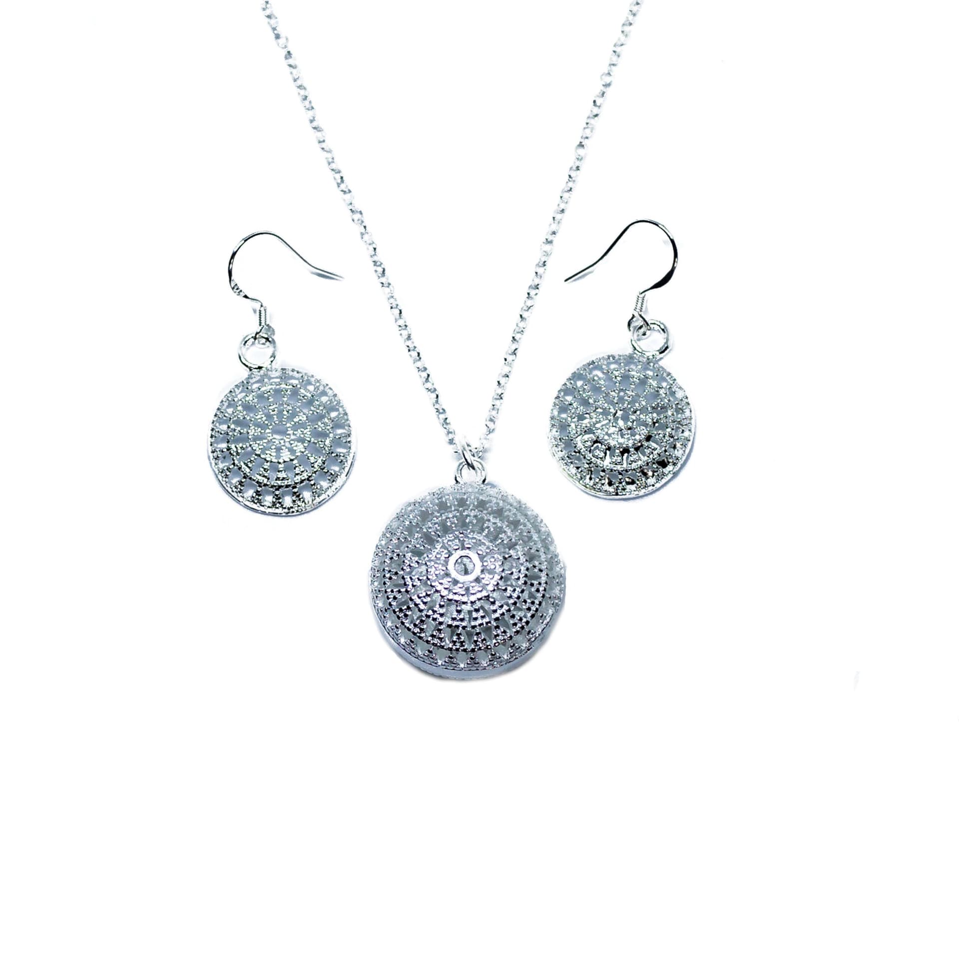 Art Deco Disc Pendant and Earring Set