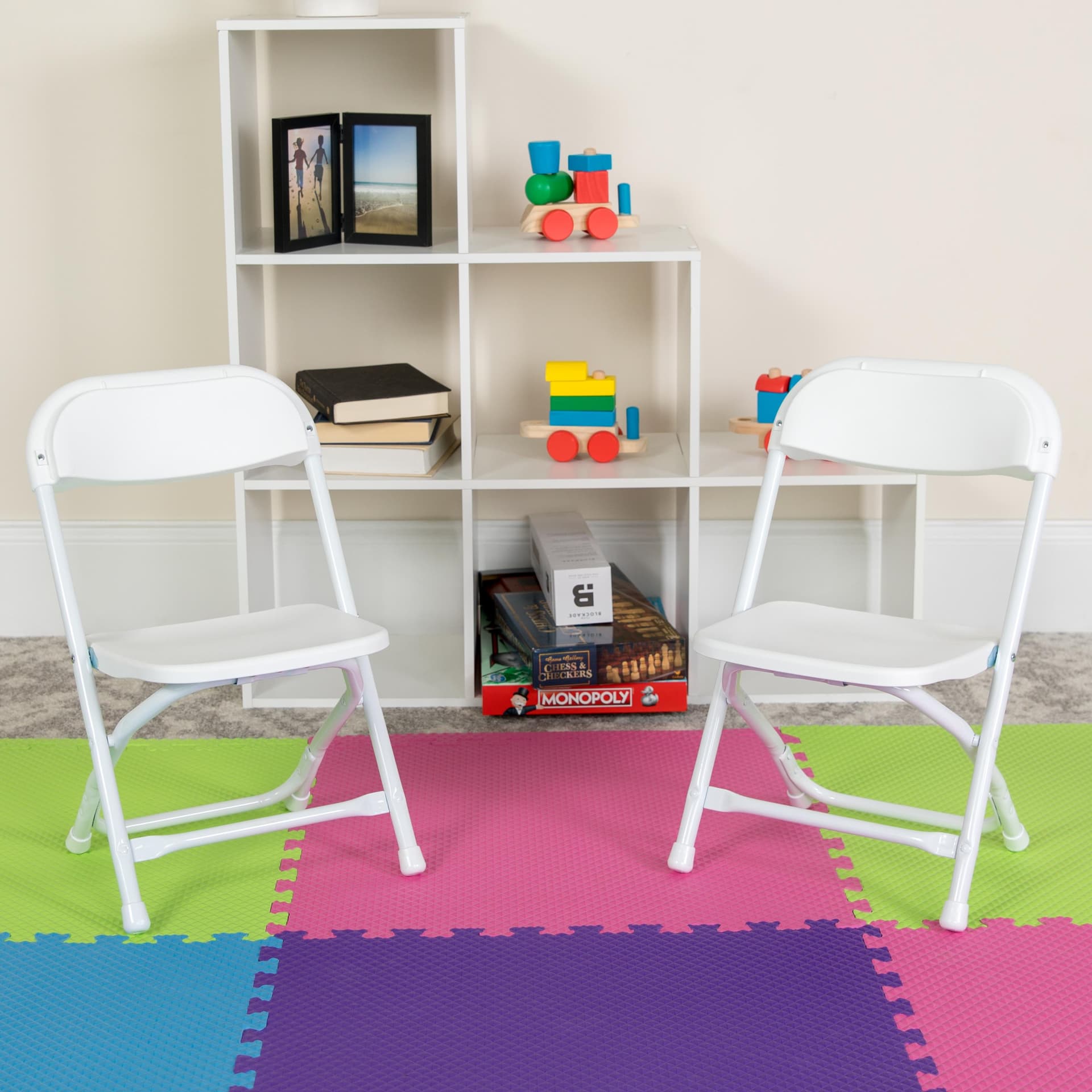 2 Pack Kids White Plastic Folding Chair with Textured Seat